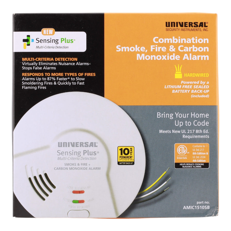 Universal AMIC1510SB Hardwired Smoke, Fire & CO Alarm, 10-Year Sealed Battery Backup