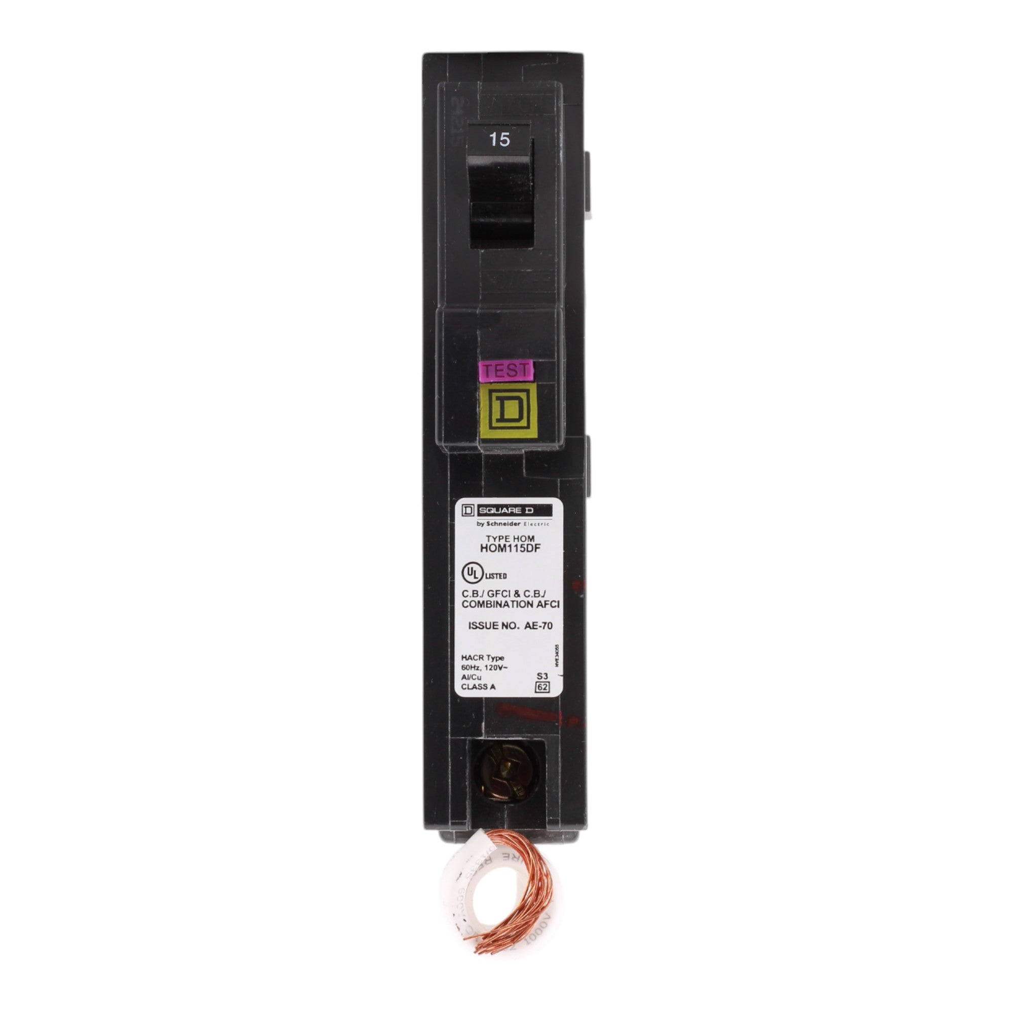 Square D HOM115DFC 15A 120V 1-pole AFCI/GFCI Circuit Breaker Pigtail Neutral