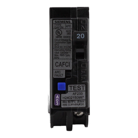 Siemens QA120AFCN 20 Amp Single Pole 120V Plug-On Neutral AFCI Arc Fault Circuit Breaker UL