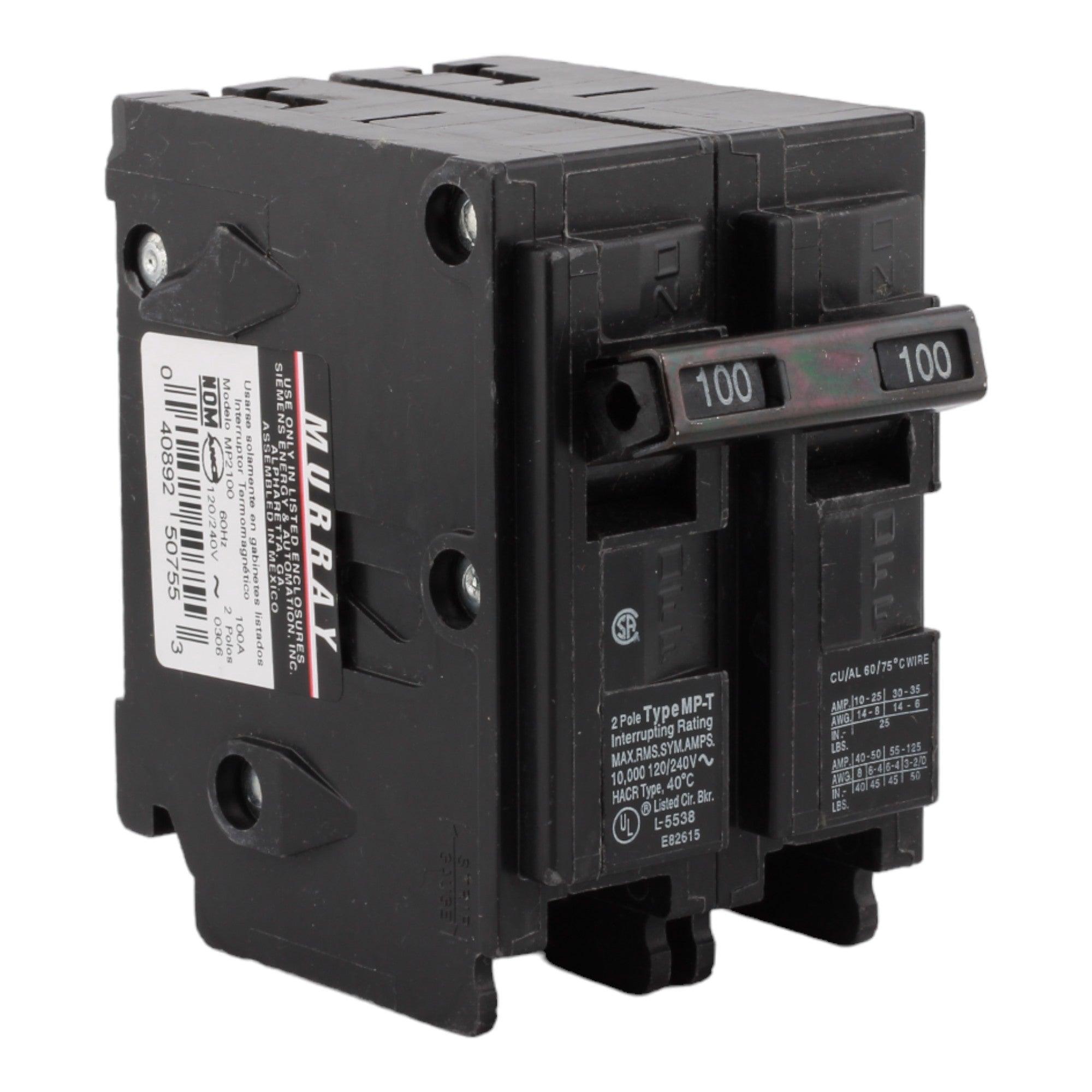 Murray MP2100 100 Amp Double Pole Main Circuit Breaker - 120/240V, Plug-On, UL Listed