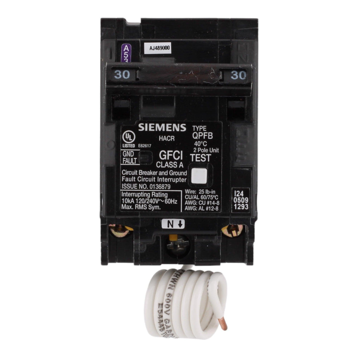 Siemens Q230GF 30 Amp Double Pole 240V Pigtail-Neutral GFCI Ground Fault Circuit Breaker UL