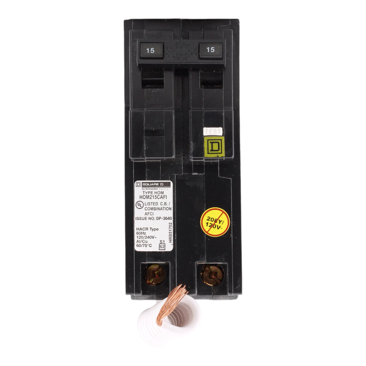 Square D HOM215CAFI 15 Amp Double Pole 120V Pigtail-Neutral AFCI Arc Fault Circuit Breaker UL