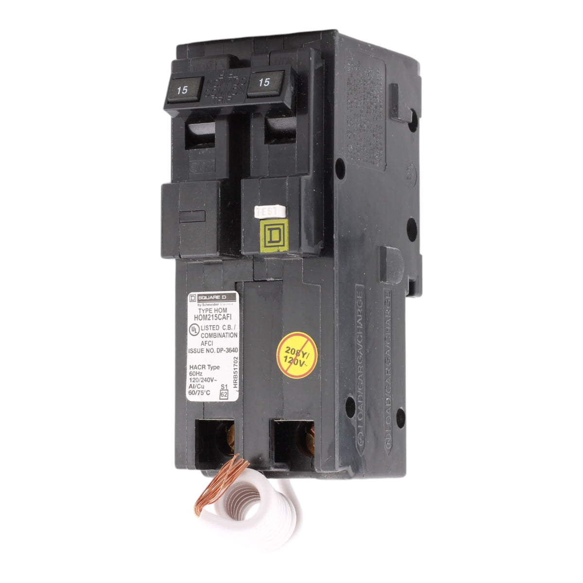 Square D HOM215CAFI 15 Amp Double Pole 120V Pigtail-Neutral AFCI Arc Fault Circuit Breaker UL