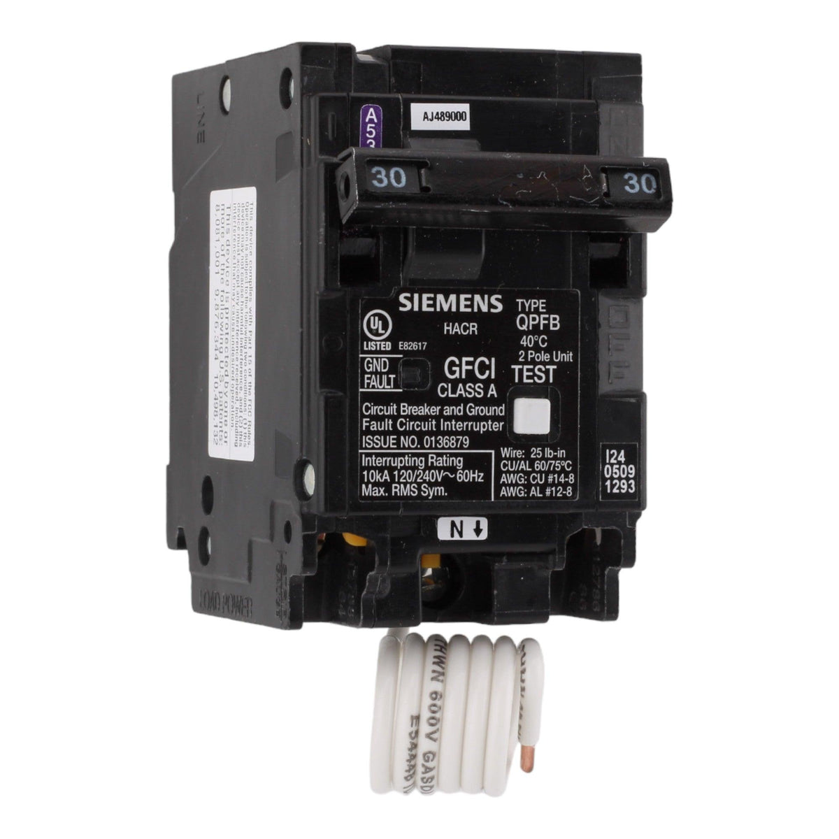 Siemens Q230GF 30 Amp Double Pole 240V Pigtail-Neutral GFCI Ground Fault Circuit Breaker UL