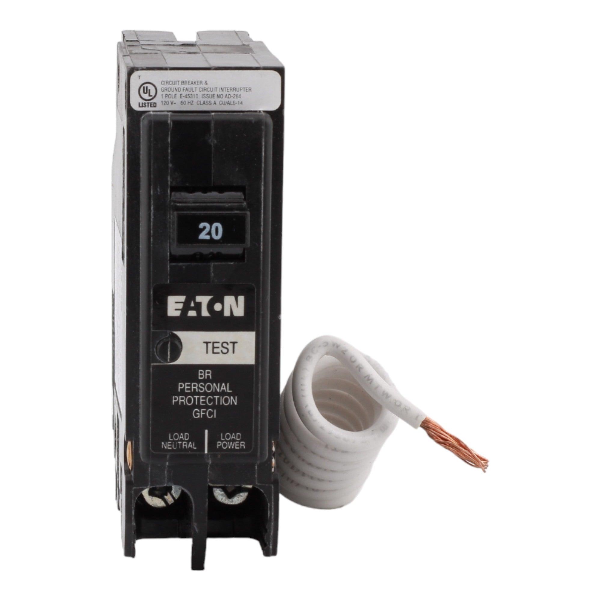 Eaton BRN120GF 20 Amp Single Pole 120V Pigtail-Neutral GFCI Ground Fault Circuit Breaker UL