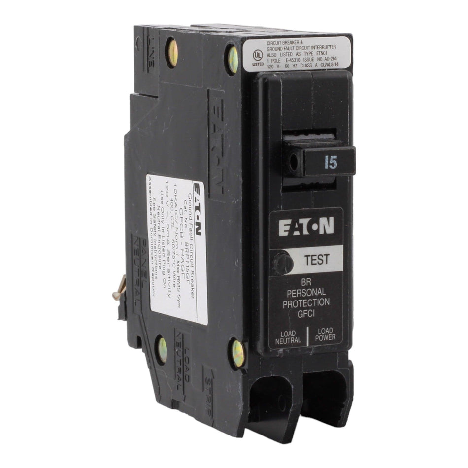 Eaton BRP115GF 15A 120/240V 1-pole GFCI Breaker Plug-on Neutral UL