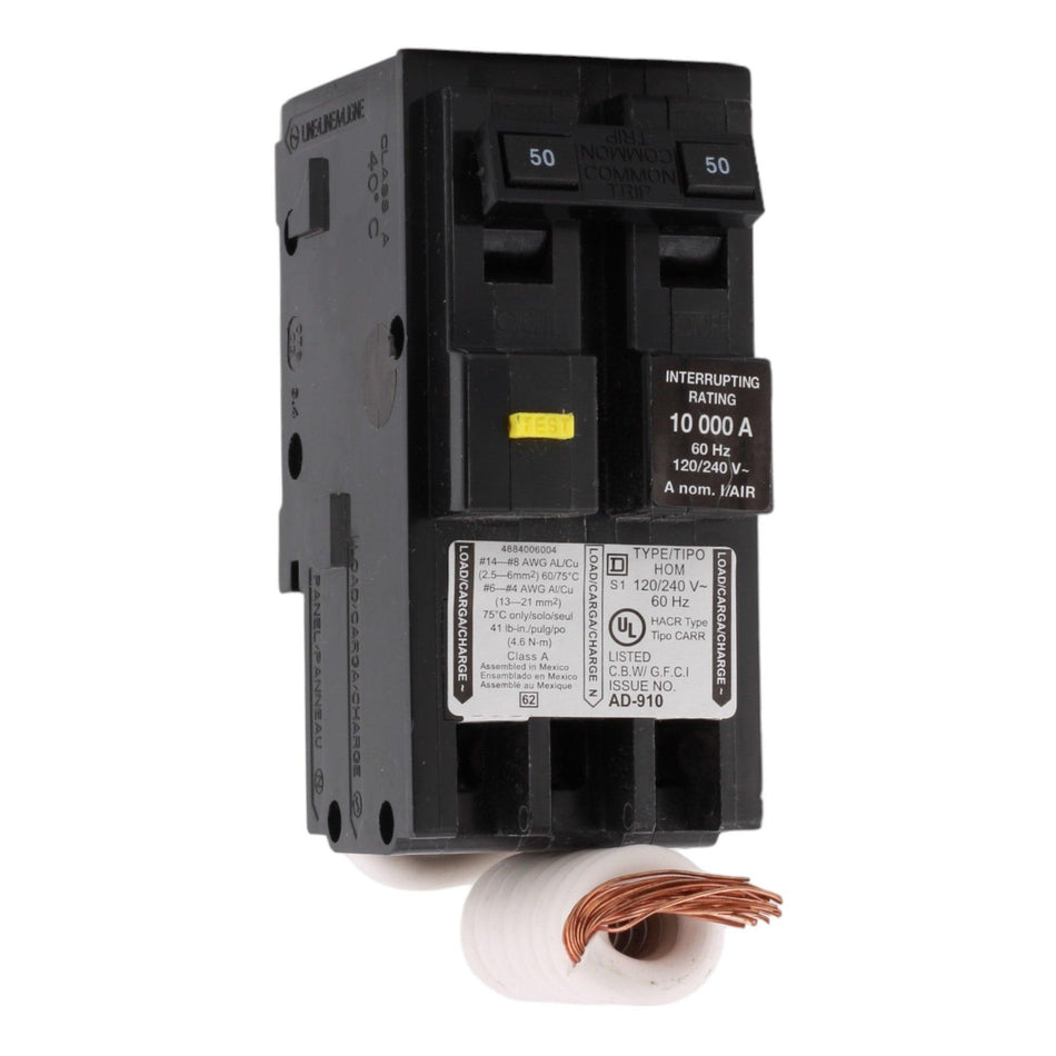 Square D HOM250GFIC 50 Amp Double Pole 240V Pigtail-Neutral GFCI Ground Fault Circuit Breaker UL - RES LLC Store