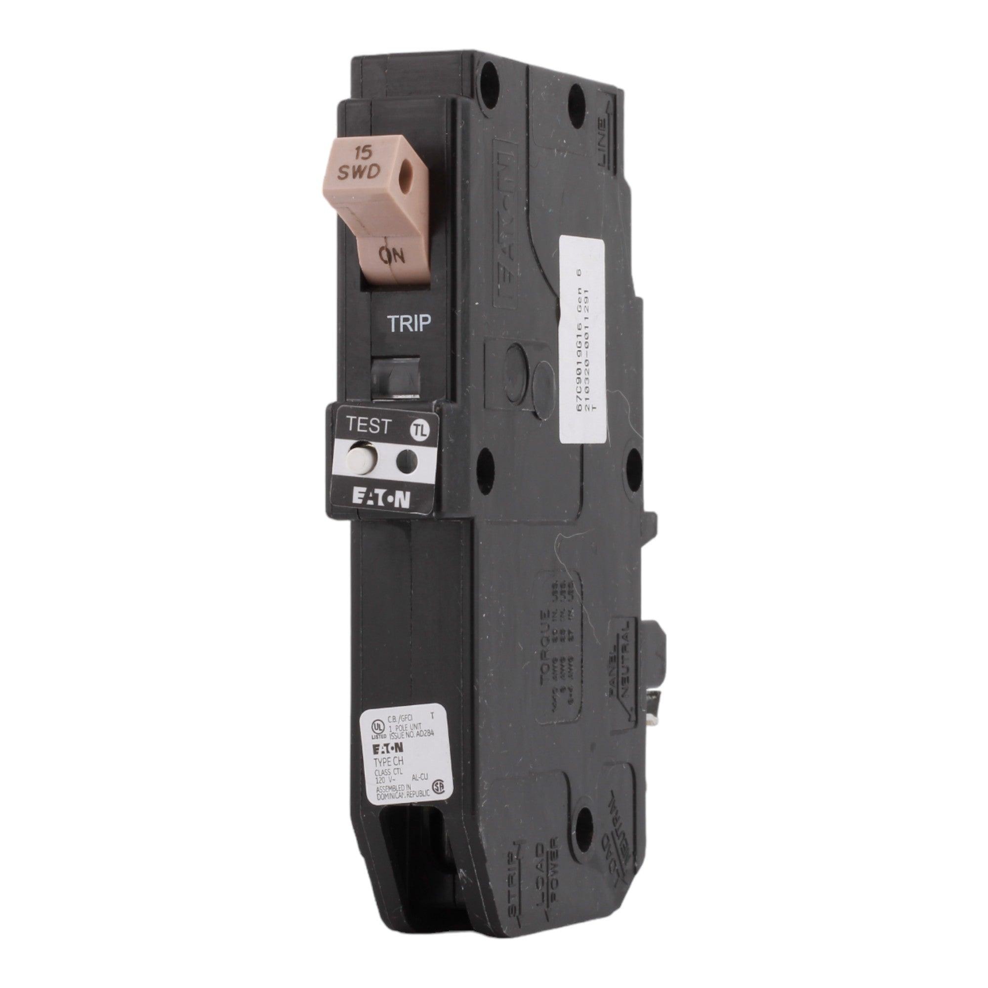 Eaton CHFP115GF 15 Amp Single Pole 120V Plug-On Neutral GFCI Ground Fault Circuit Breaker UL