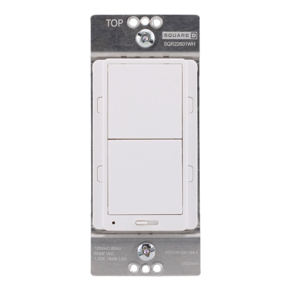 Square D SQR22601WH X Series 15A 600W Single Pole/3-Way Rocker Dimmer, Matte White Finish