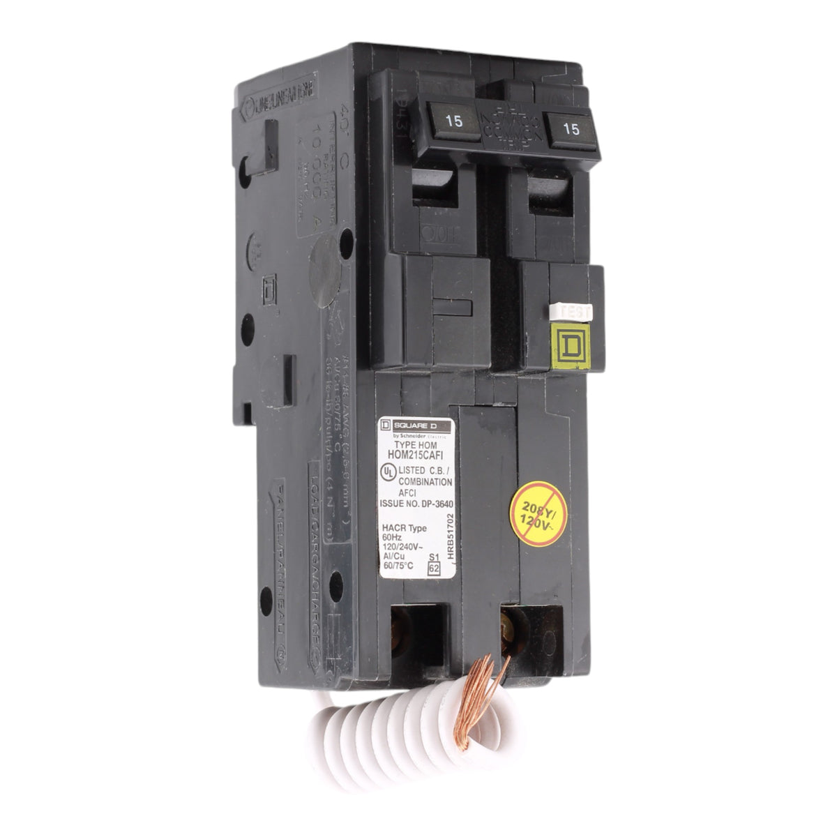 Square D HOM215CAFI 15 Amp Double Pole 120V Pigtail-Neutral AFCI Arc Fault Circuit Breaker UL