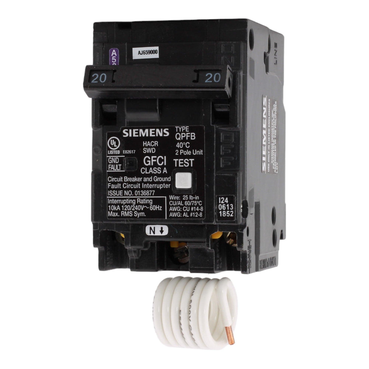 Siemens Q220GF 20 Amp Double Pole 240V Pigtail-Neutral GFCI Ground Fault Circuit Breaker UL - RES LLC Store