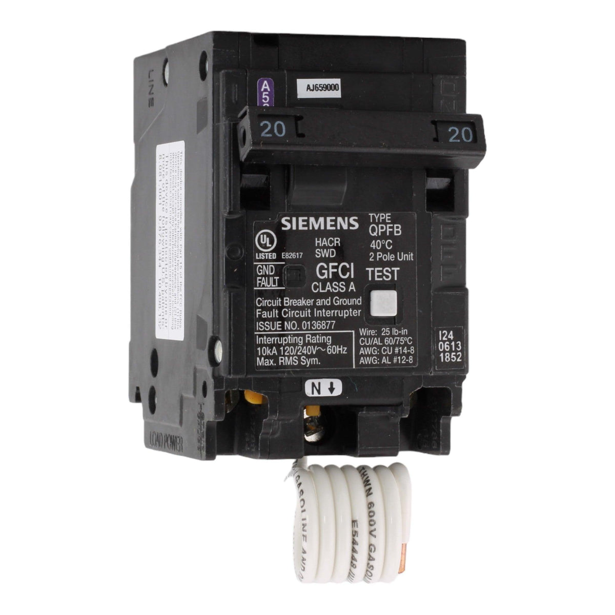 Siemens Q220GF 20 Amp Double Pole 240V Pigtail-Neutral GFCI Ground Fault Circuit Breaker UL - RES LLC Store