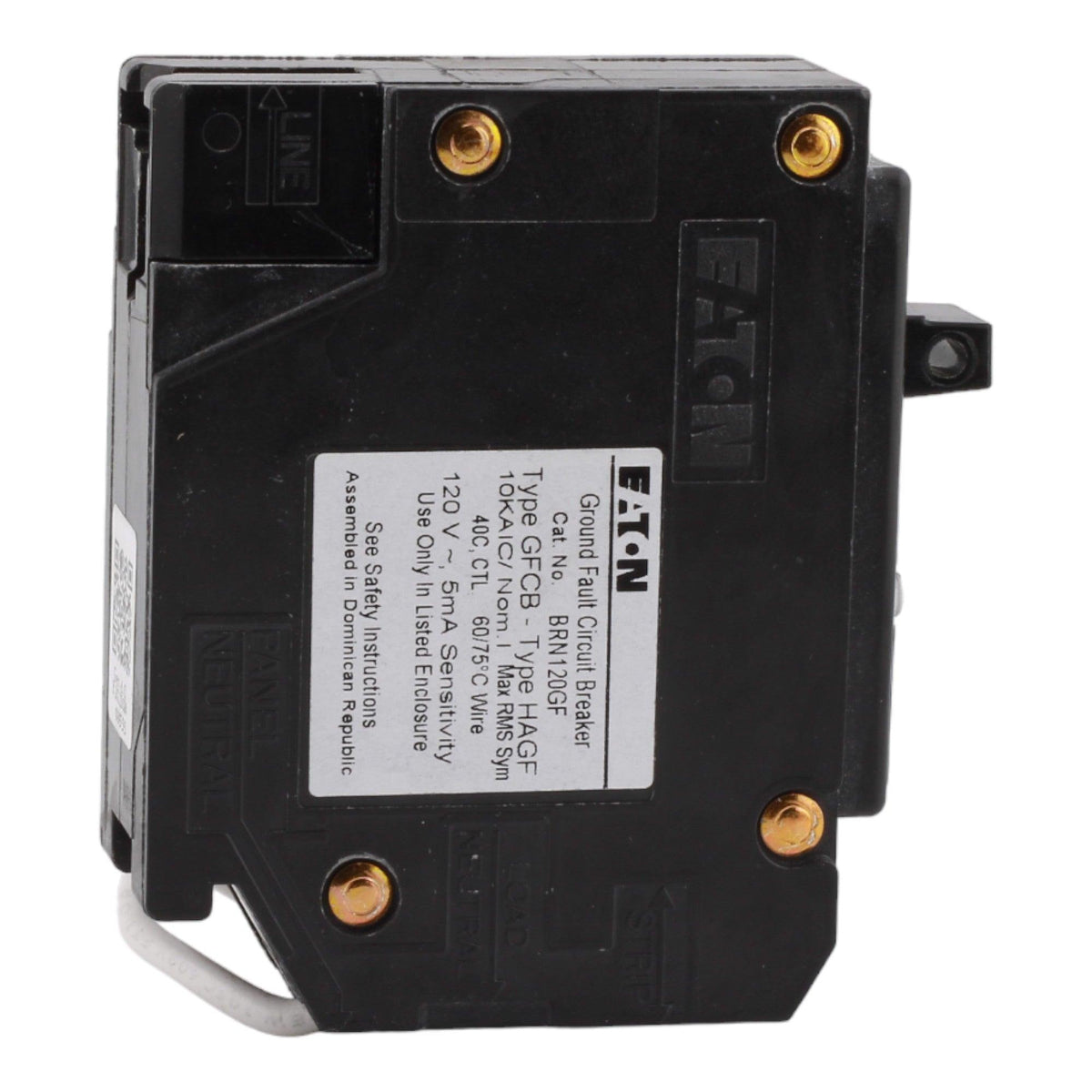 Eaton BRN120GF 20 Amp Single Pole 120V Pigtail-Neutral GFCI Ground Fault Circuit Breaker UL