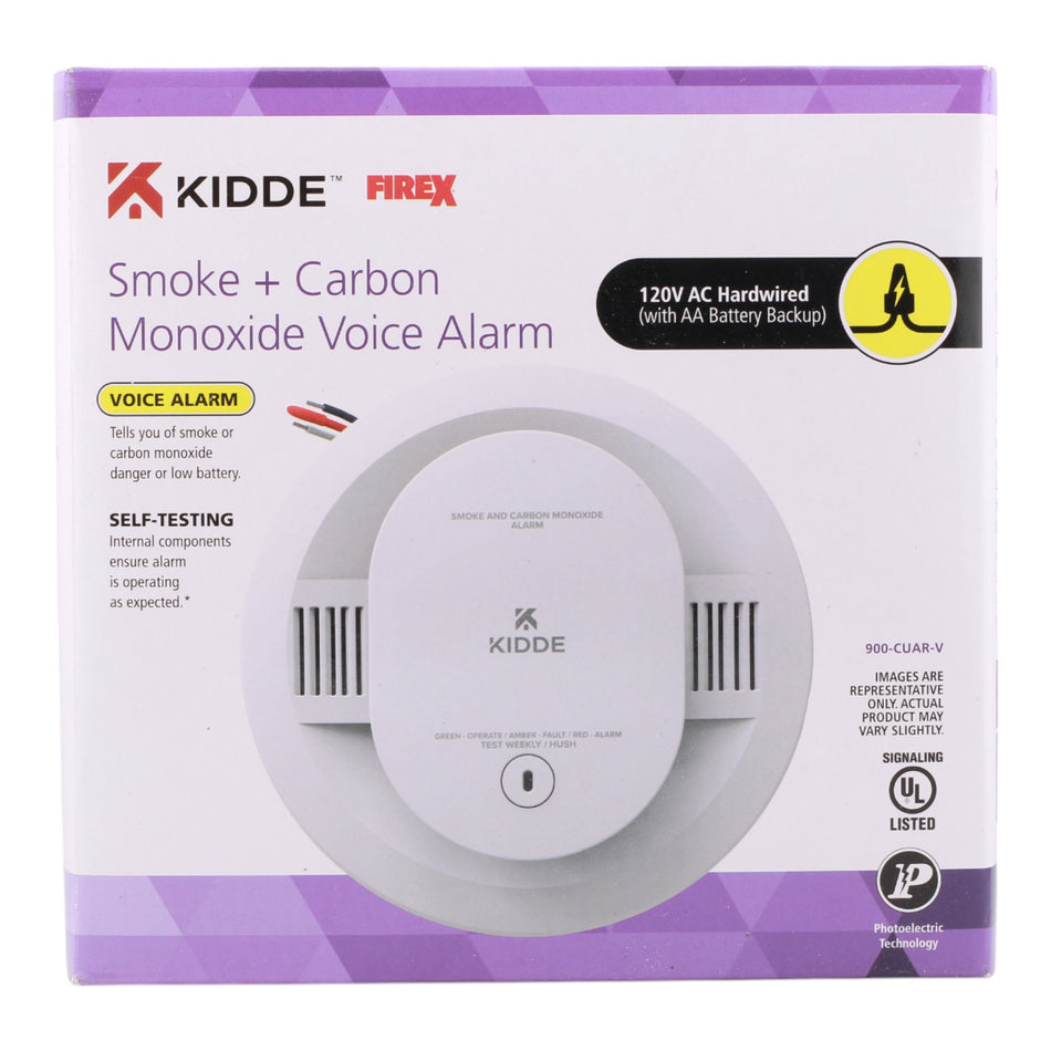 Kidde 900-CUAR-V Hardwired Smoke & CO Detector AA Battery Backup Voice Alerts Photoelectric