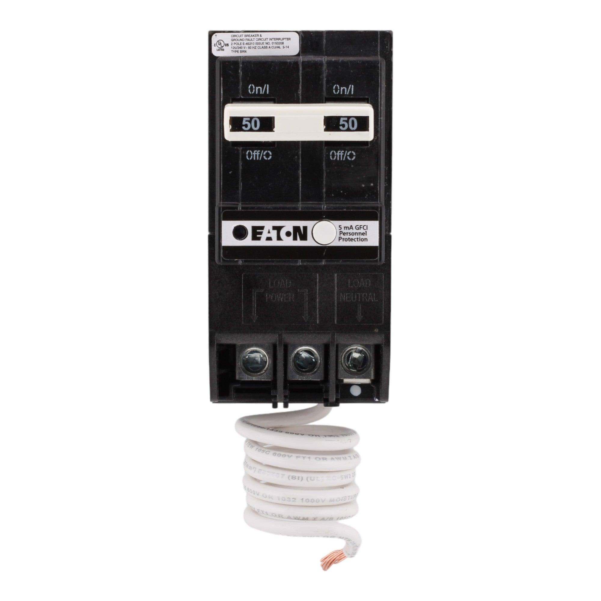 Eaton BRN250GF 50 Amp Double Pole 240V Pigtail-Neutral GFCI Ground Fault Circuit Breaker UL - RES LLC Store