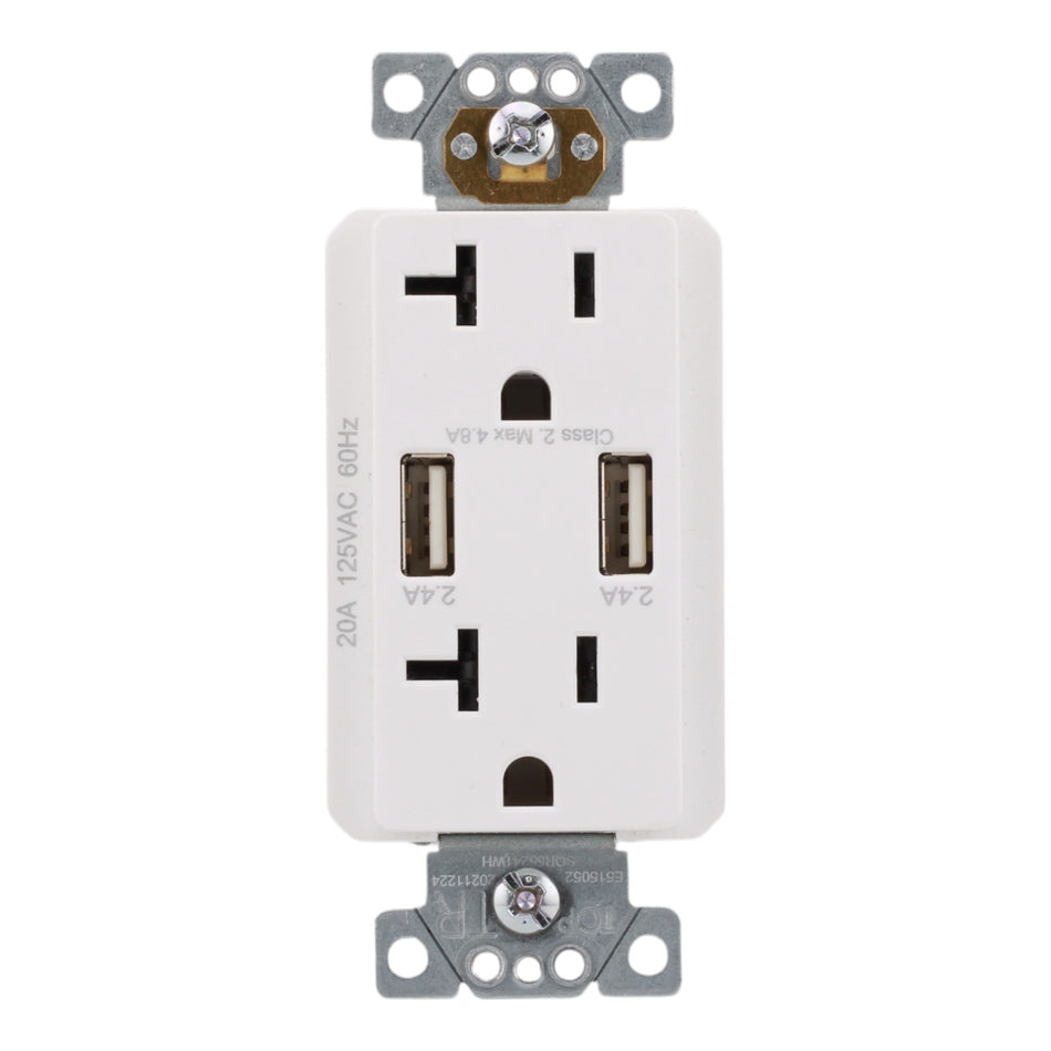 Square D SQR55241WH X Series 20A 125V Duplex Tamper Resistant USB Outlet, Matte White