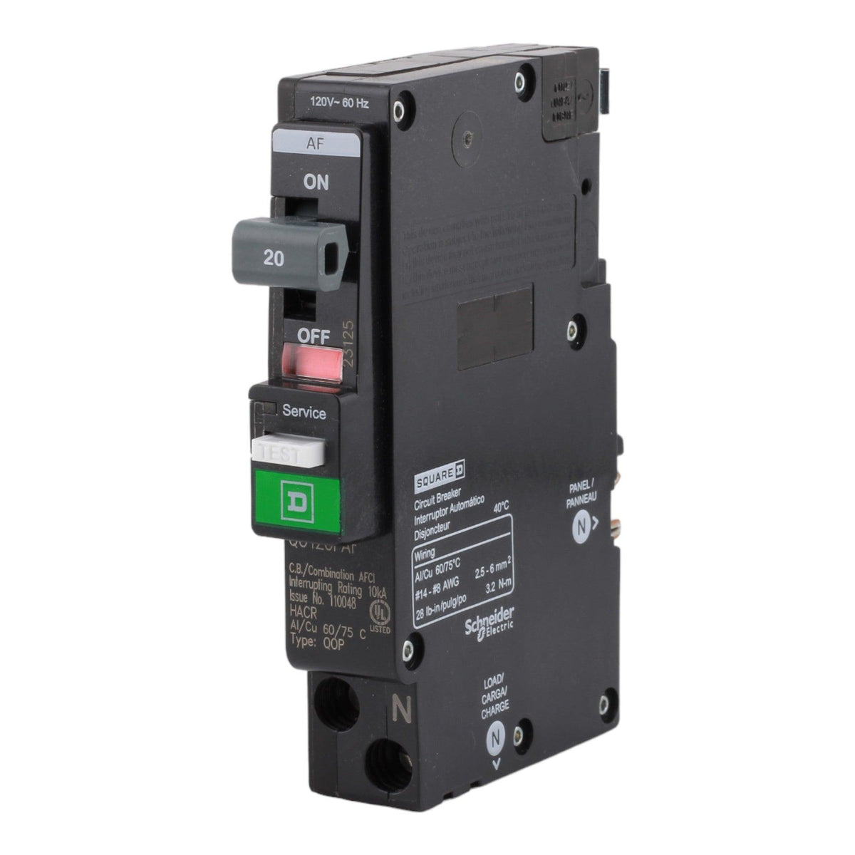 Square D QO120PAF 20 Amp Single Pole 120V Plug-On Neutral AFCI Arc Fault Circuit Breaker UL - RES LLC Store