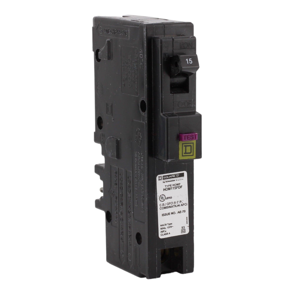 Square D HOM115PDF 15 Amp Single Pole 120V Plug-On Neutral AFCI/GFCI Dual Function Circuit Breaker UL