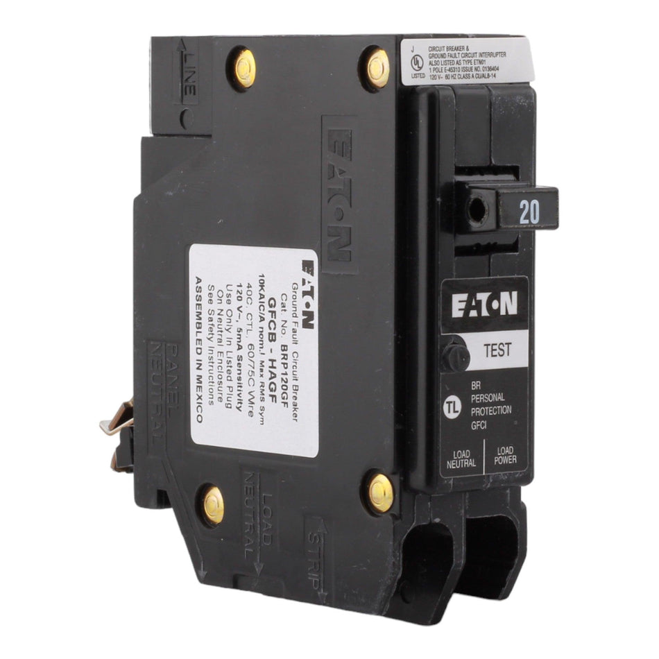 Eaton BRP120GF 20A 120/240V 1-pole GFCI Circuit Breaker Plug-on Neutral