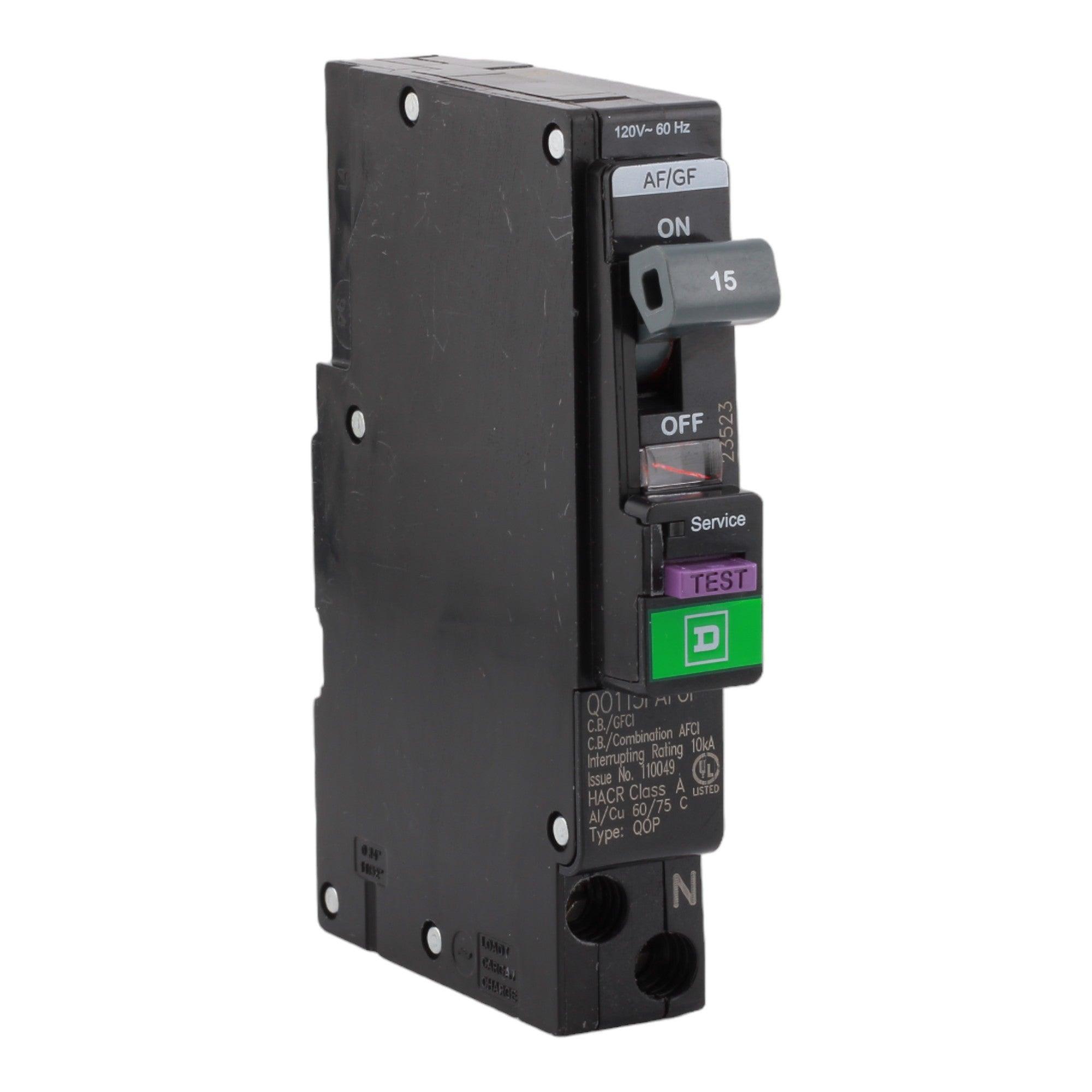 Square D QO115PAFGF 15 Amp Single Pole 120V Plug-On Neutral AFCI/GFCI Dual Function Circuit Breaker UL - RES LLC Store