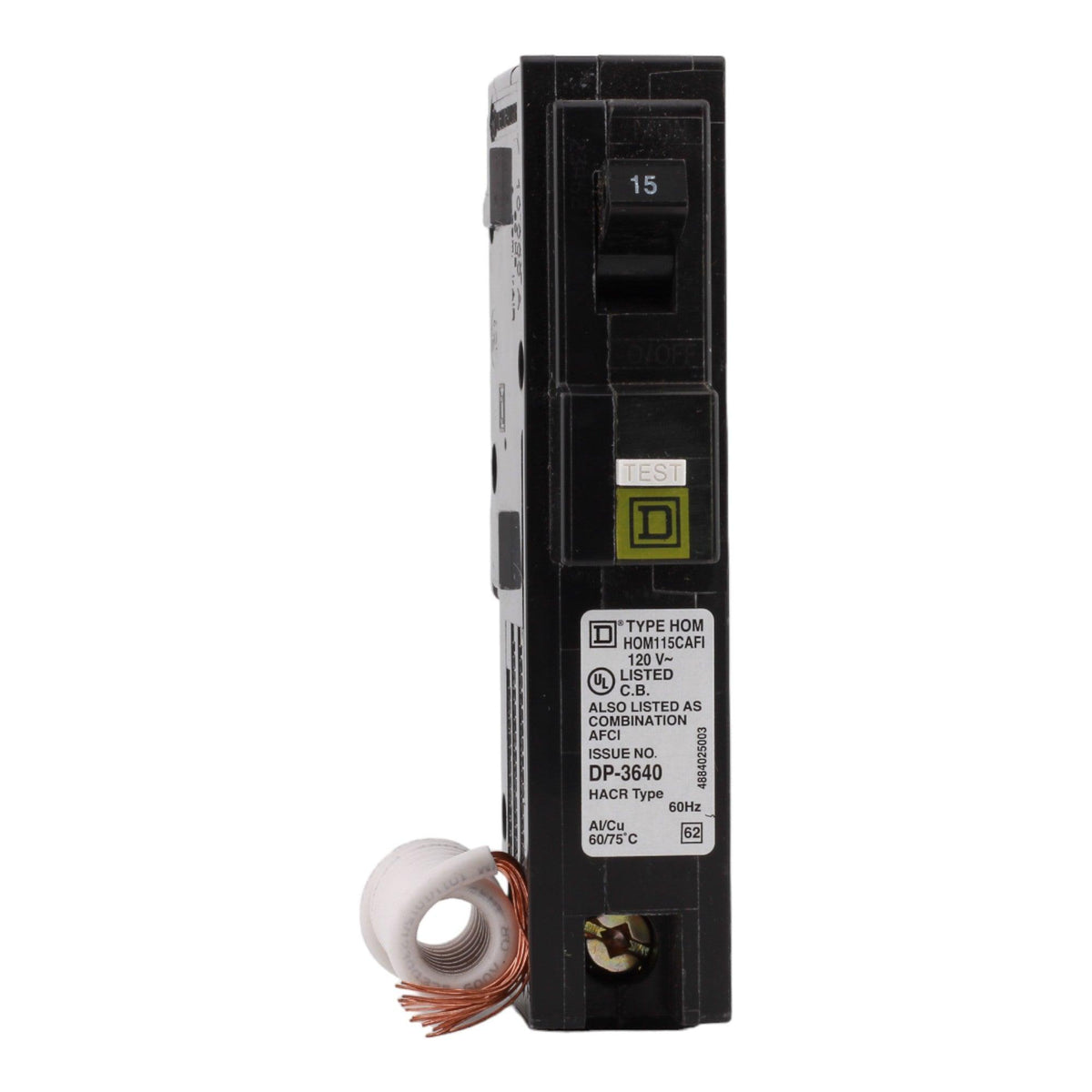 Square D HOM115CAFIC 15 Amp Single Pole 120V Pigtail-Neutral AFCI Arc Fault Circuit Breaker UL