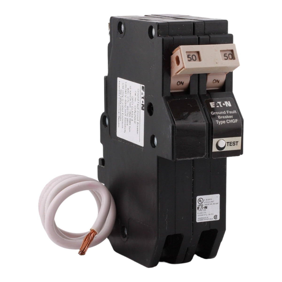 Eaton CHN250GF 50 Amp Double Pole 240V Pigtail-Neutral GFCI Ground Fault Circuit Breaker UL - RES LLC Store