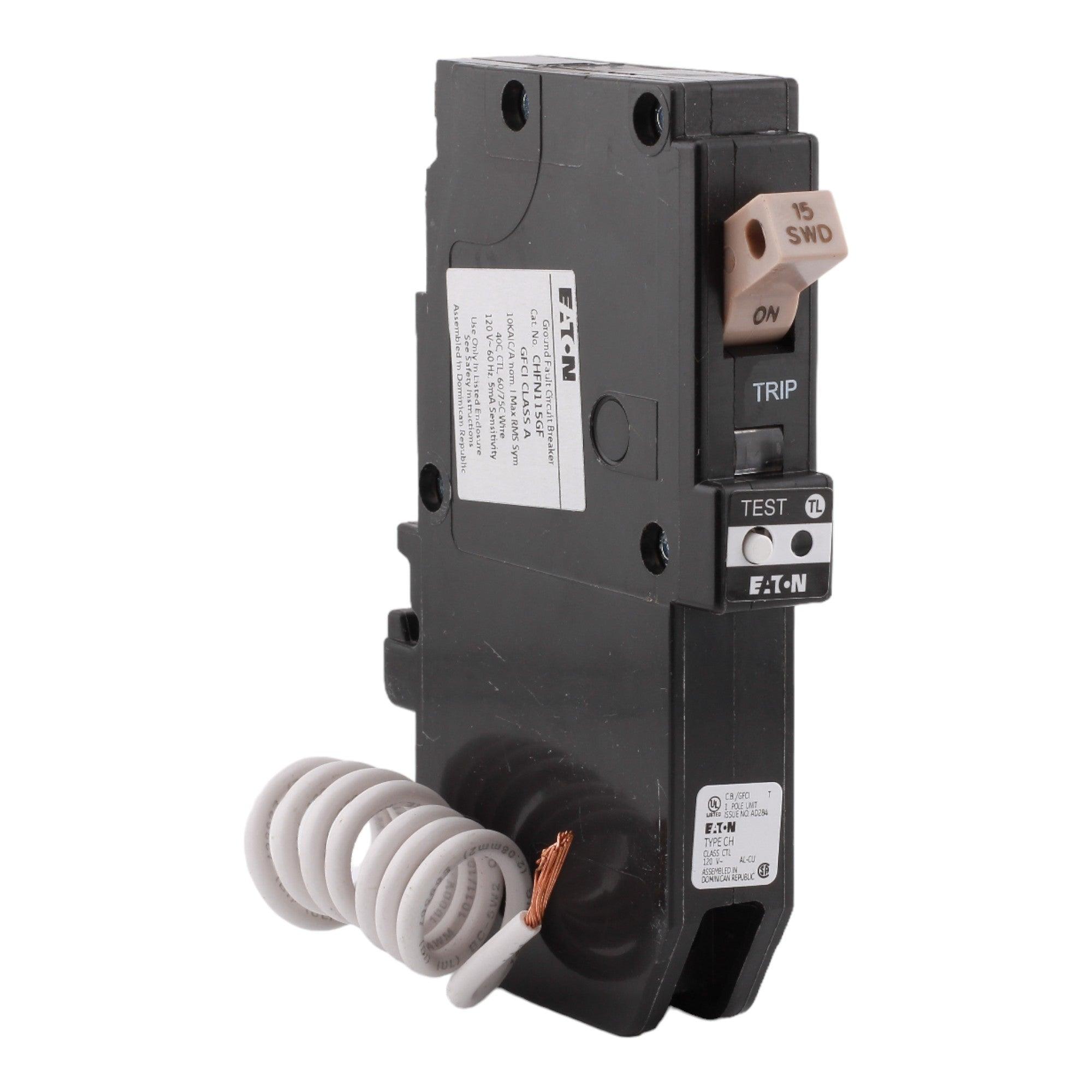 Eaton CHFN115GF 15 Amp Single Pole 120V Pigtail-Neutral GFCI Ground Fault Circuit Breaker UL