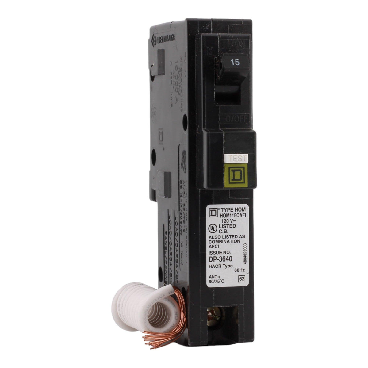 Square D HOM115CAFI 15 Amp Single Pole 120V Pigtail-Neutral AFCI Arc Fault Circuit Breaker UL