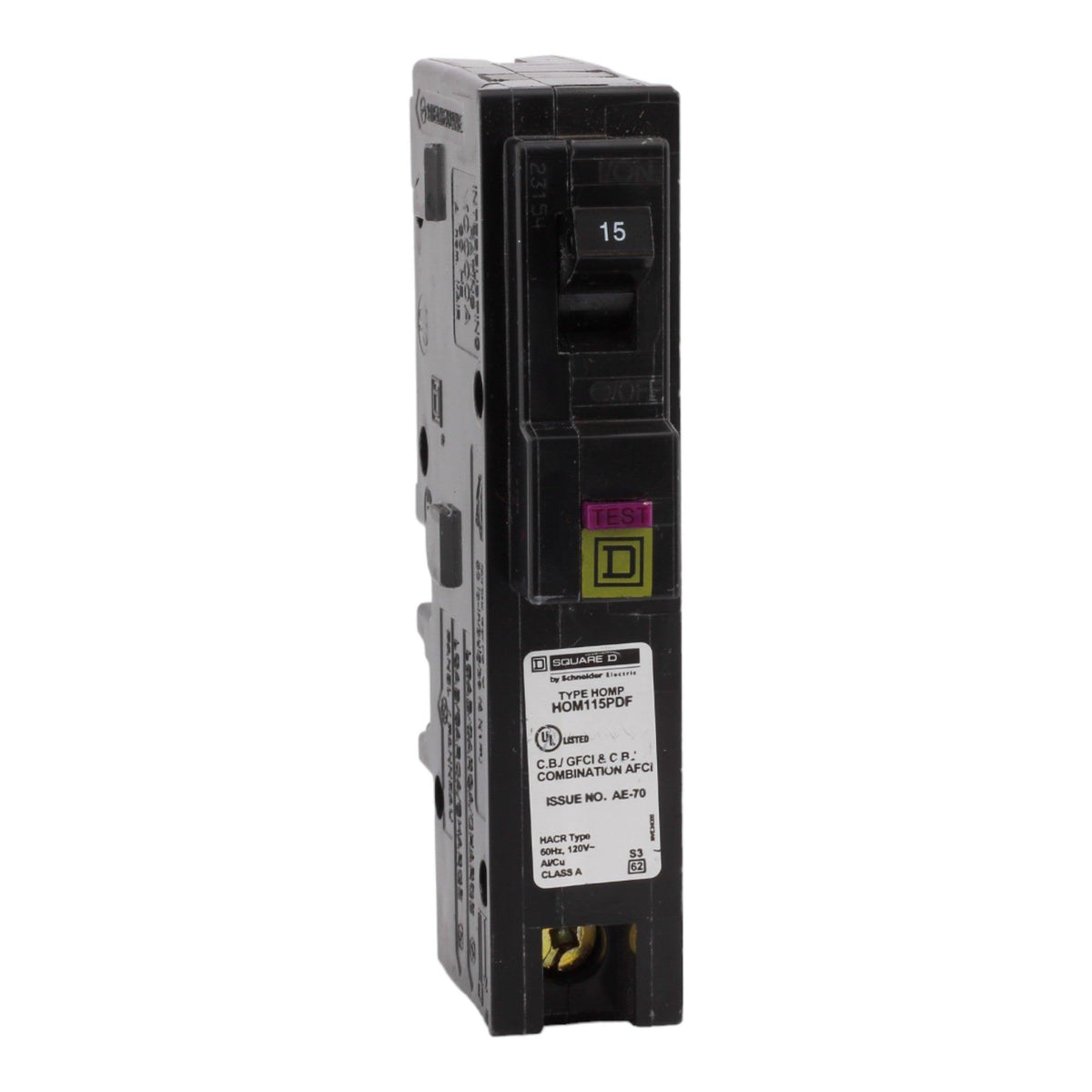 Square D HOM115PDF 15 Amp Single Pole 120V Plug-On Neutral AFCI/GFCI Dual Function Circuit Breaker UL