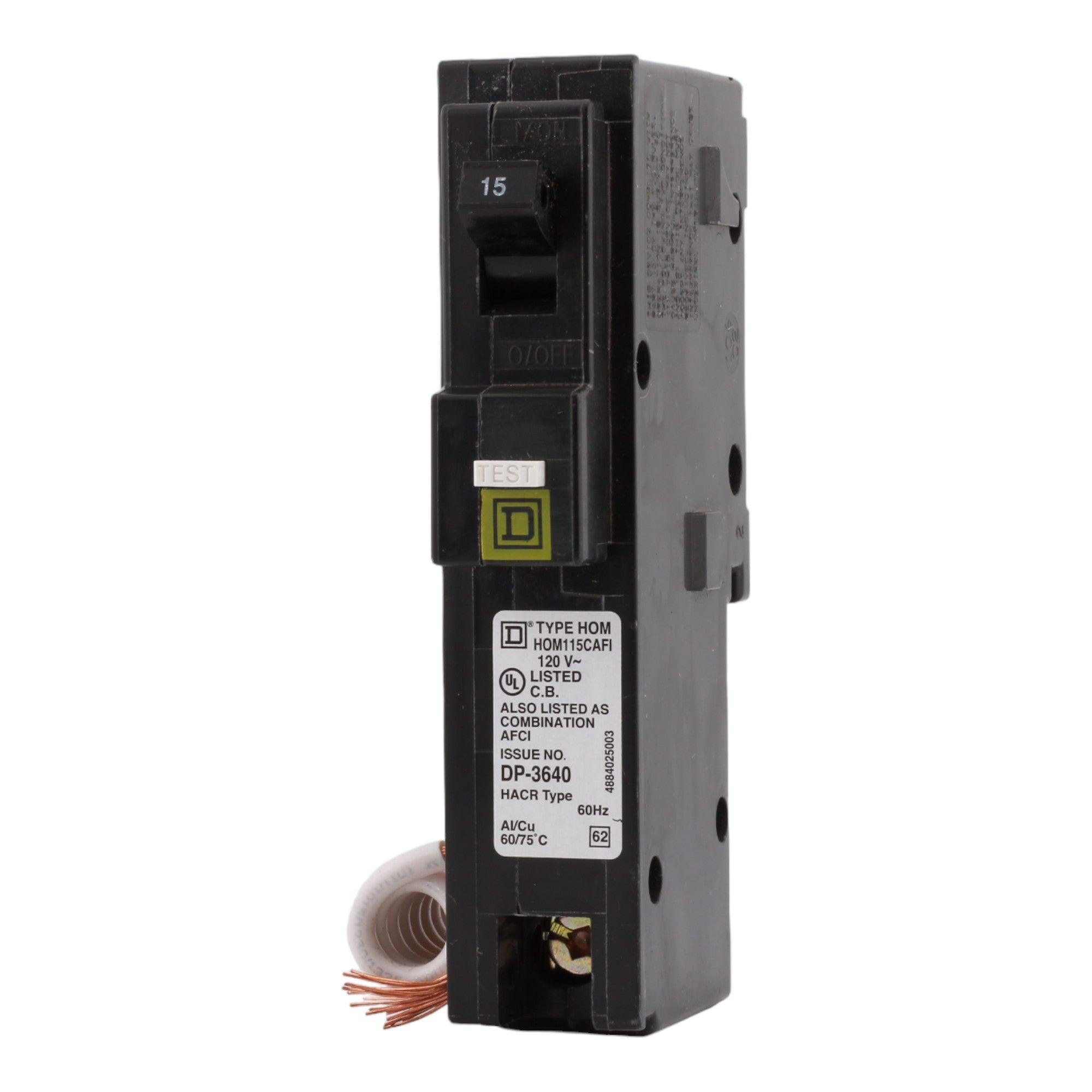 Square D HOM115CAFI 15 Amp Single Pole 120V Pigtail-Neutral AFCI Arc Fault Circuit Breaker UL