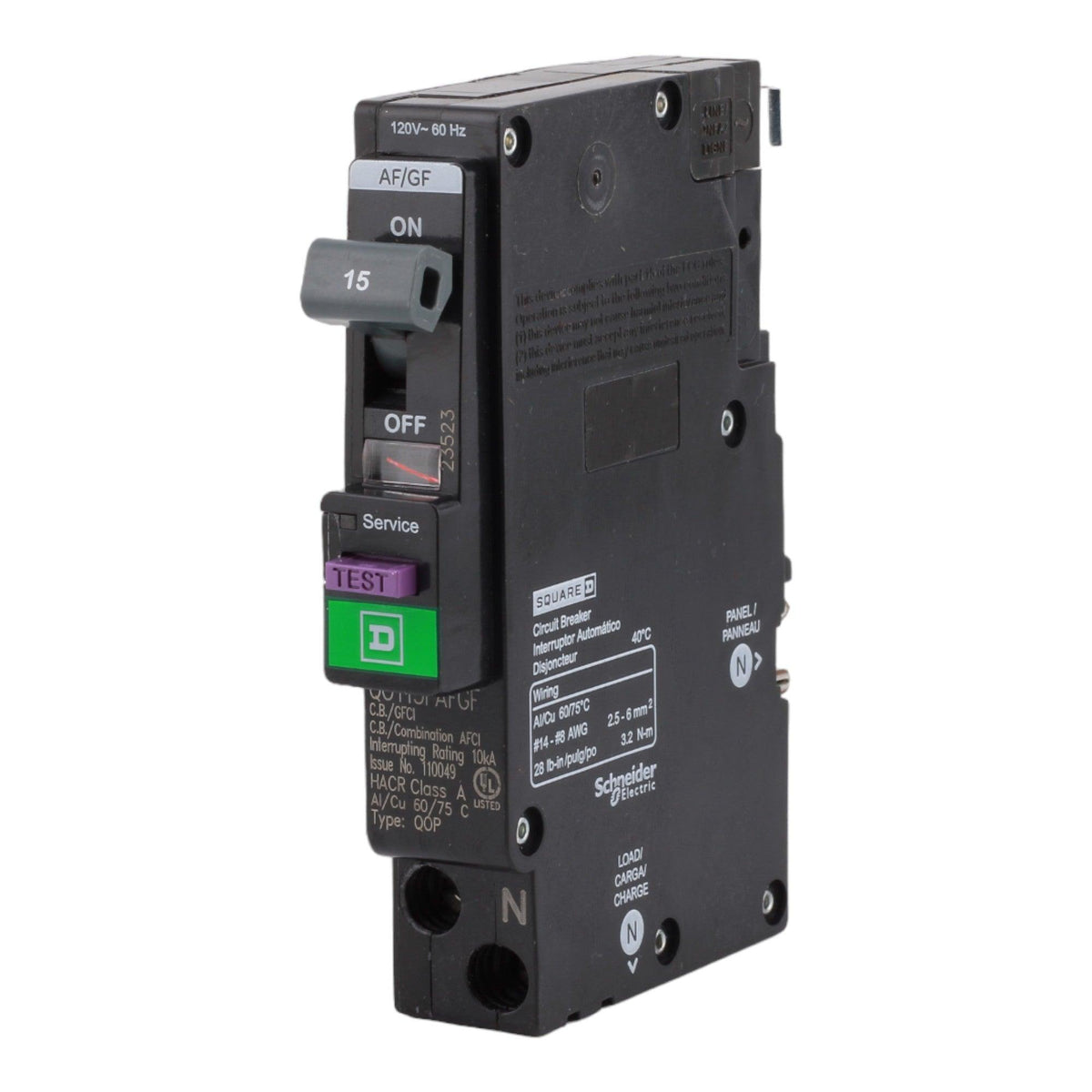 Square D QO115PAFGF 15 Amp Single Pole 120V Plug-On Neutral AFCI/GFCI Dual Function Circuit Breaker UL - RES LLC Store