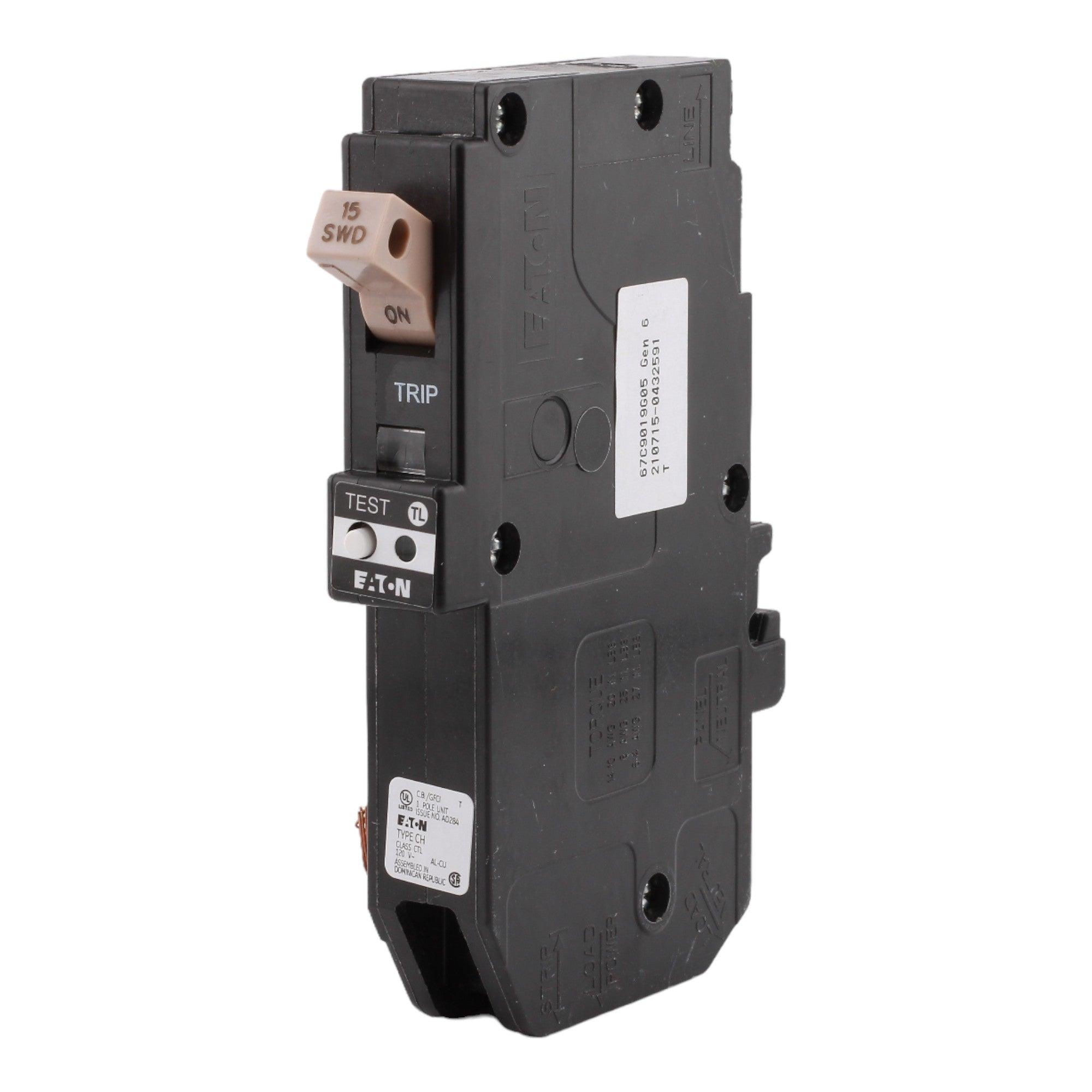 Eaton CHFN115GF 15 Amp Single Pole 120V Pigtail-Neutral GFCI Ground Fault Circuit Breaker UL