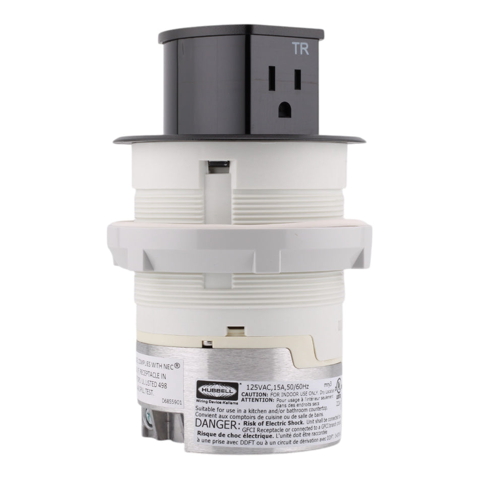 Hubbell Wiring, RCT200BK, 15 Amps, 125 Volts, 2-Pole, Kitchen Counter Receptacle, Surface Mount, Tamper Resistant, Black