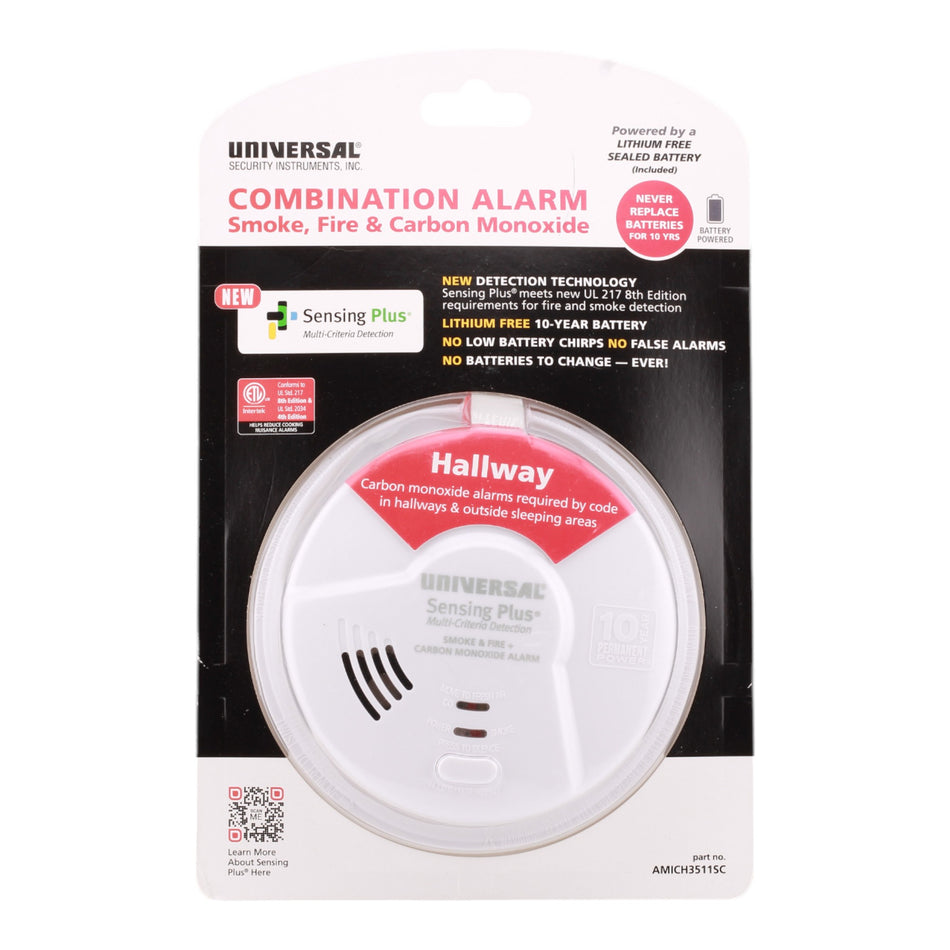 Universal USI AMICH3511SC Smoke & CO Alarm 10 Year Battery Multi-Criteria Sensor AI Tech