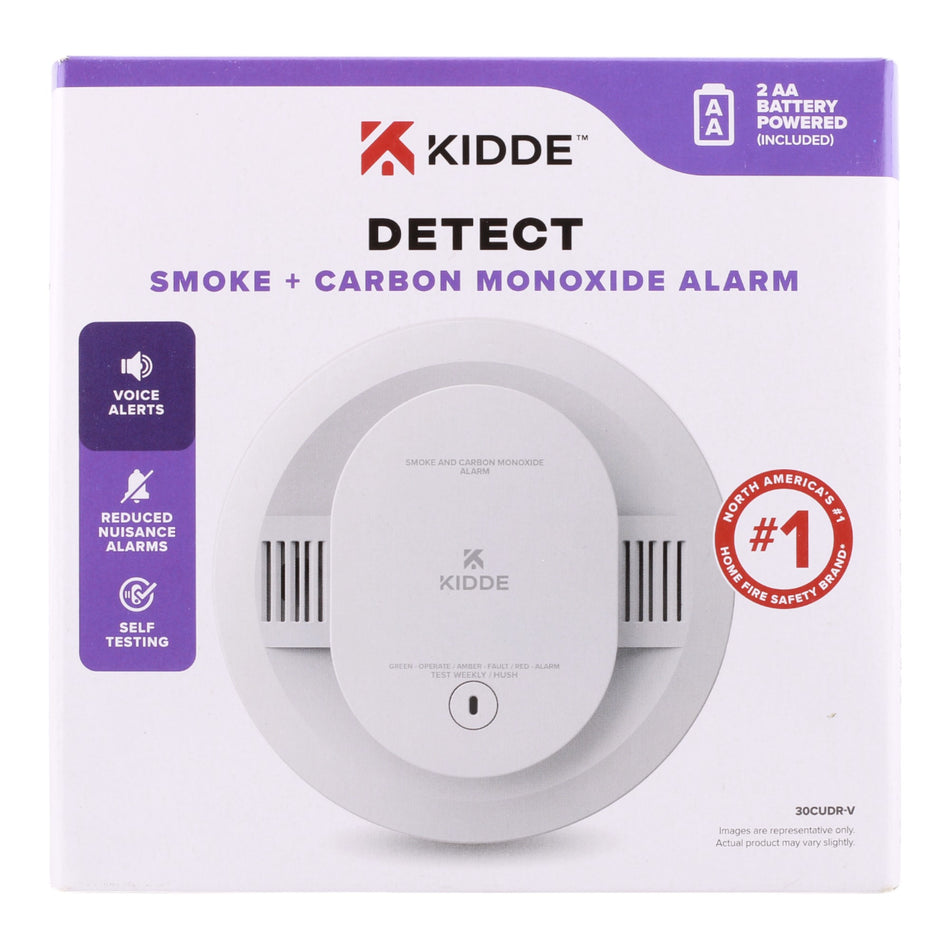 Kidde 30CUDR-V Smoke & CO Detector, AA Battery Powered, Voice Alerts, LED Indicators