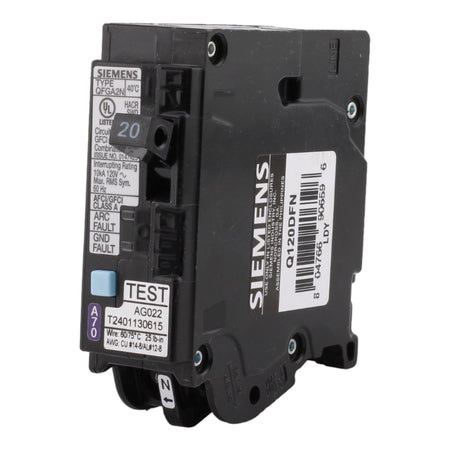 Siemens Q120DFN 20 Amp Single Pole 120V Plug-On Neutral AFCI/GFCI Dual Function Circuit Breaker UL