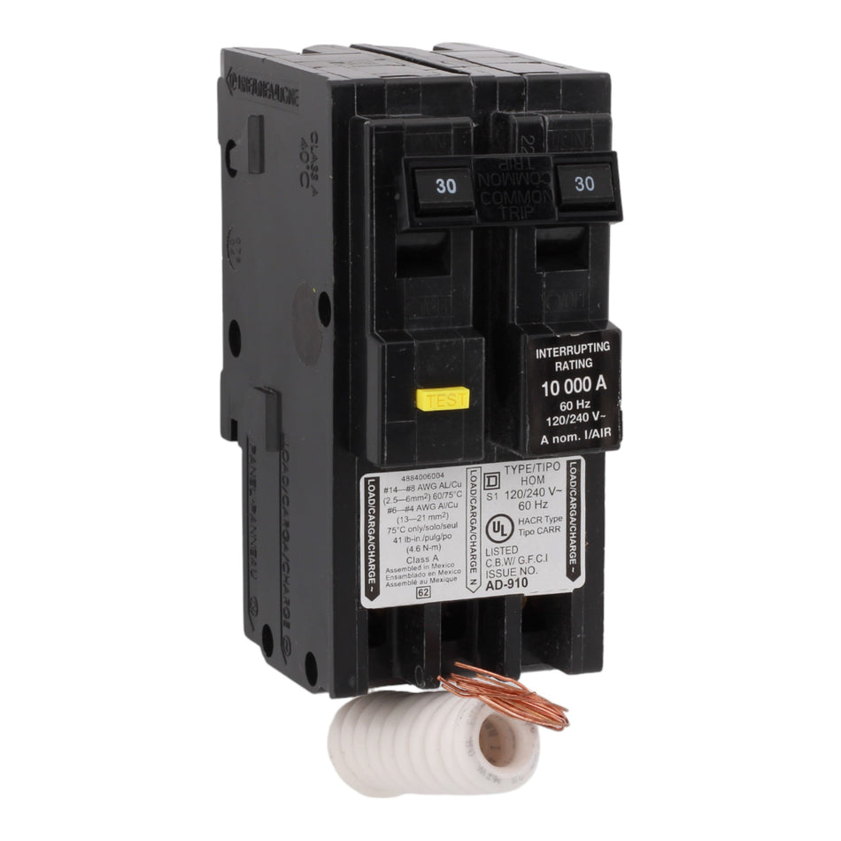 Square D HOM230GFIC 30 Amps 120/240 Volts Two-Pole GFCI Circuit Breaker for Homeline Panels