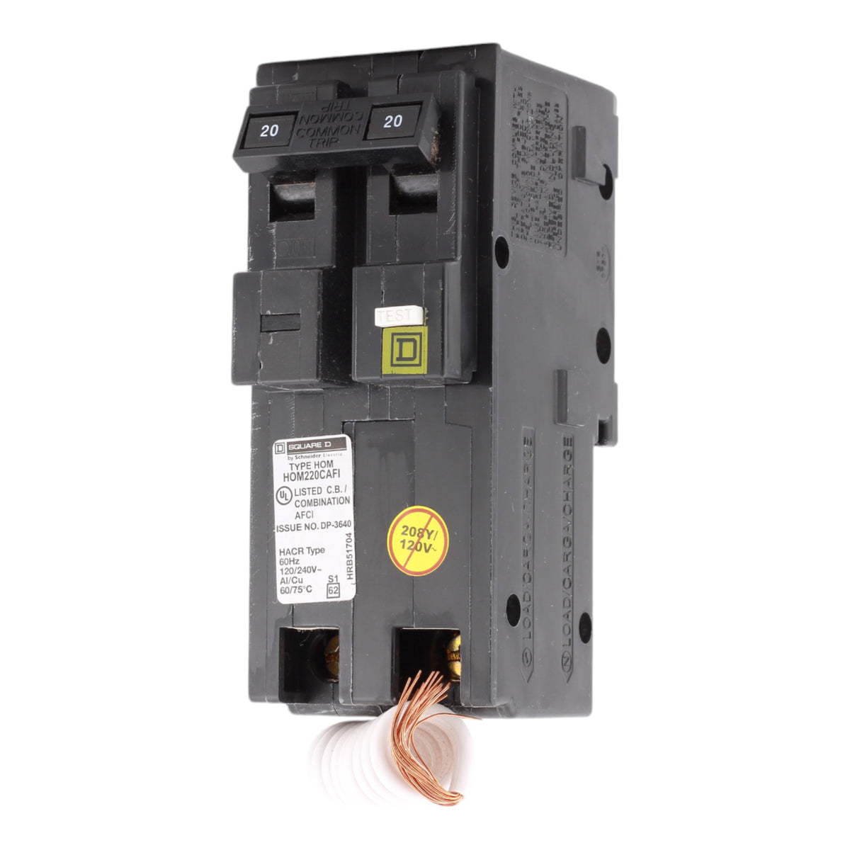 Square D HOM220CAFI 20 Amp Double Pole 120V Pigtail-Neutral AFCI Arc Fault Circuit Breaker UL