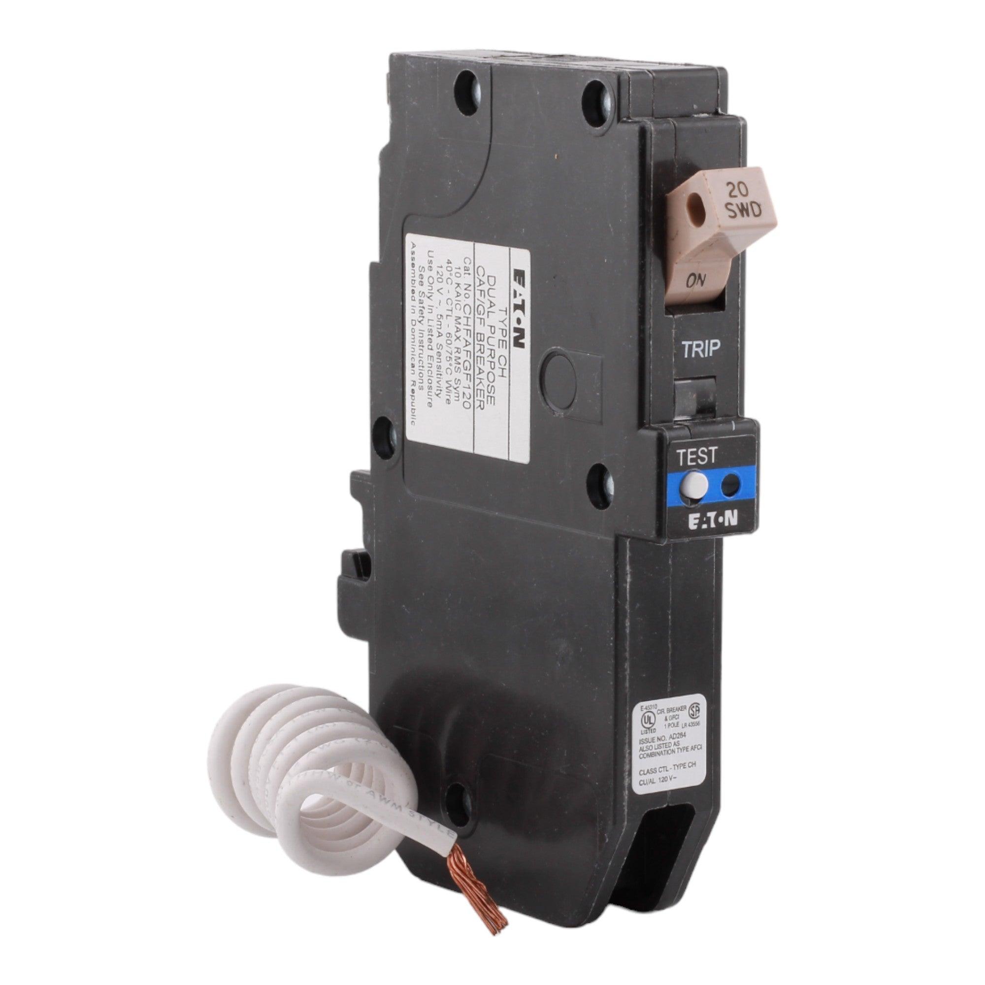 Eaton CHFAFGF120 20 Amp Single Pole 120V Pigtail-Neutral AFCI/GFCI Dual Function Circuit Breaker UL