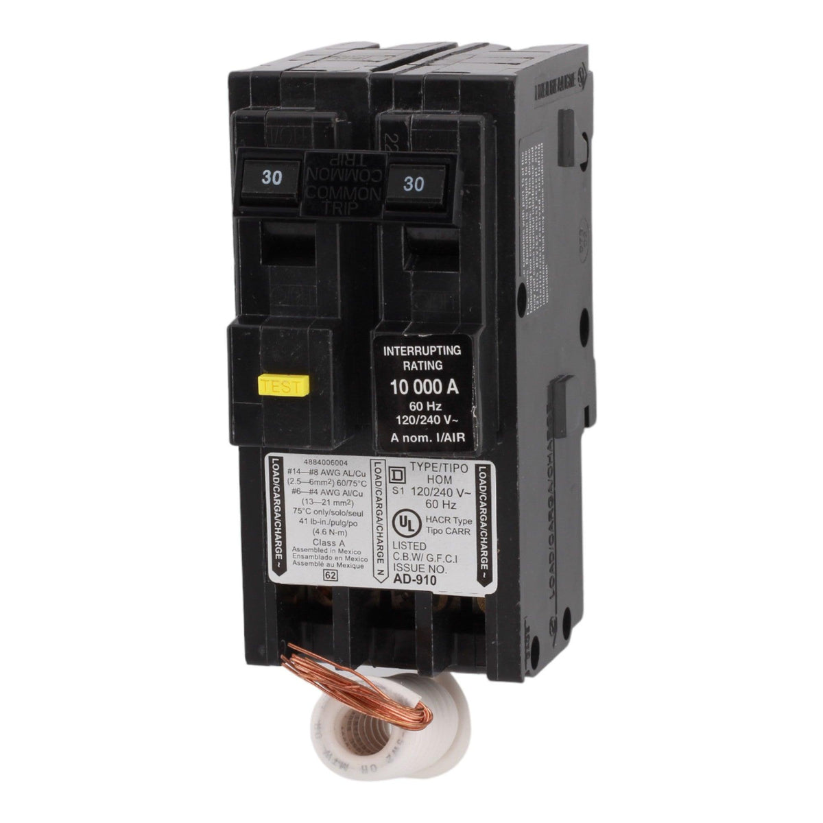 Square D HOM230GFI 30 Amp Double Pole 240V Pigtail-Neutral GFCI Ground Fault Circuit Breaker UL