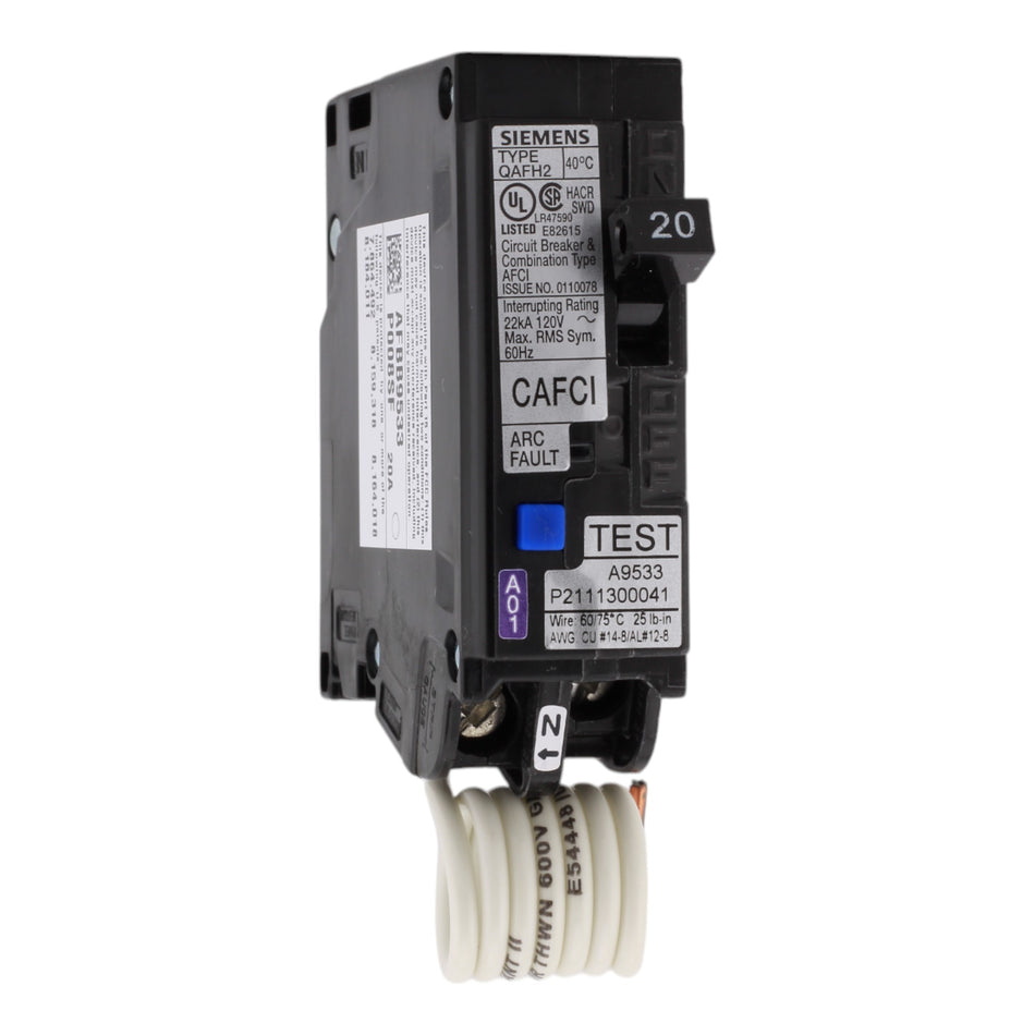 Siemens QA120AFCH 20 Amps 120 Volts Single-Pole Combination AFCI Circuit Breaker Pigtail Neutral for Siemens Panels