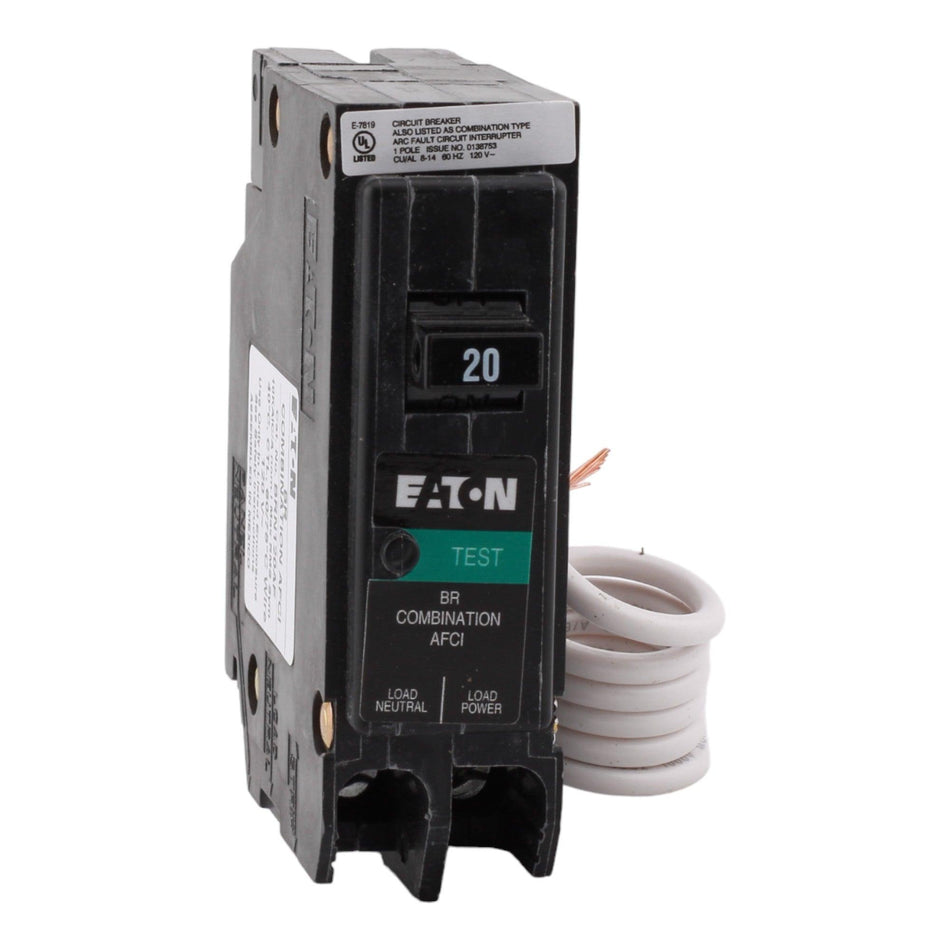 Eaton BRN120AF 20 Amp Single Pole 120V Pigtail-Neutral AFCI Arc Fault Circuit Breaker UL