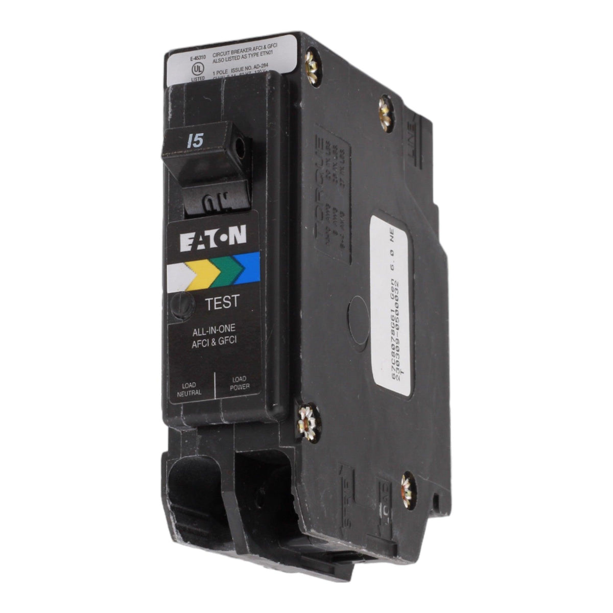 Eaton BRP115A1CS 15 Amp Single Pole 120V Plug-On Neutral AFCI/GFCI Dual Function Circuit Breaker UL