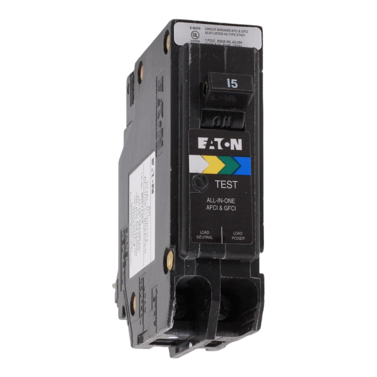 Eaton BRP115A1CS 15 Amp Single Pole 120V Plug-On Neutral AFCI/GFCI Dual Function Circuit Breaker UL