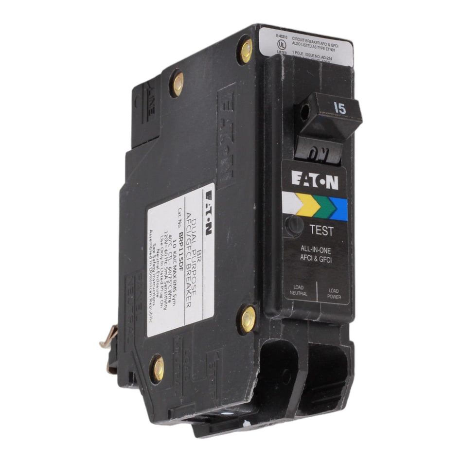 Eaton BRP115A1CS 15 Amp Single Pole 120V Plug-On Neutral AFCI/GFCI Dual Function Circuit Breaker UL