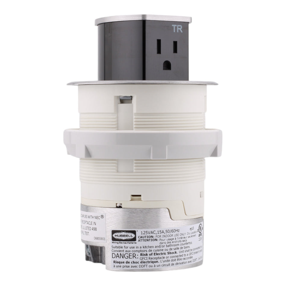 Hubbell Wiring, RCT200ALU, 15 Amps, 125 Volts, 2-Pole, Kitchen Counter Receptacle, Surface Mount, Tamper Resistant, Aluminum