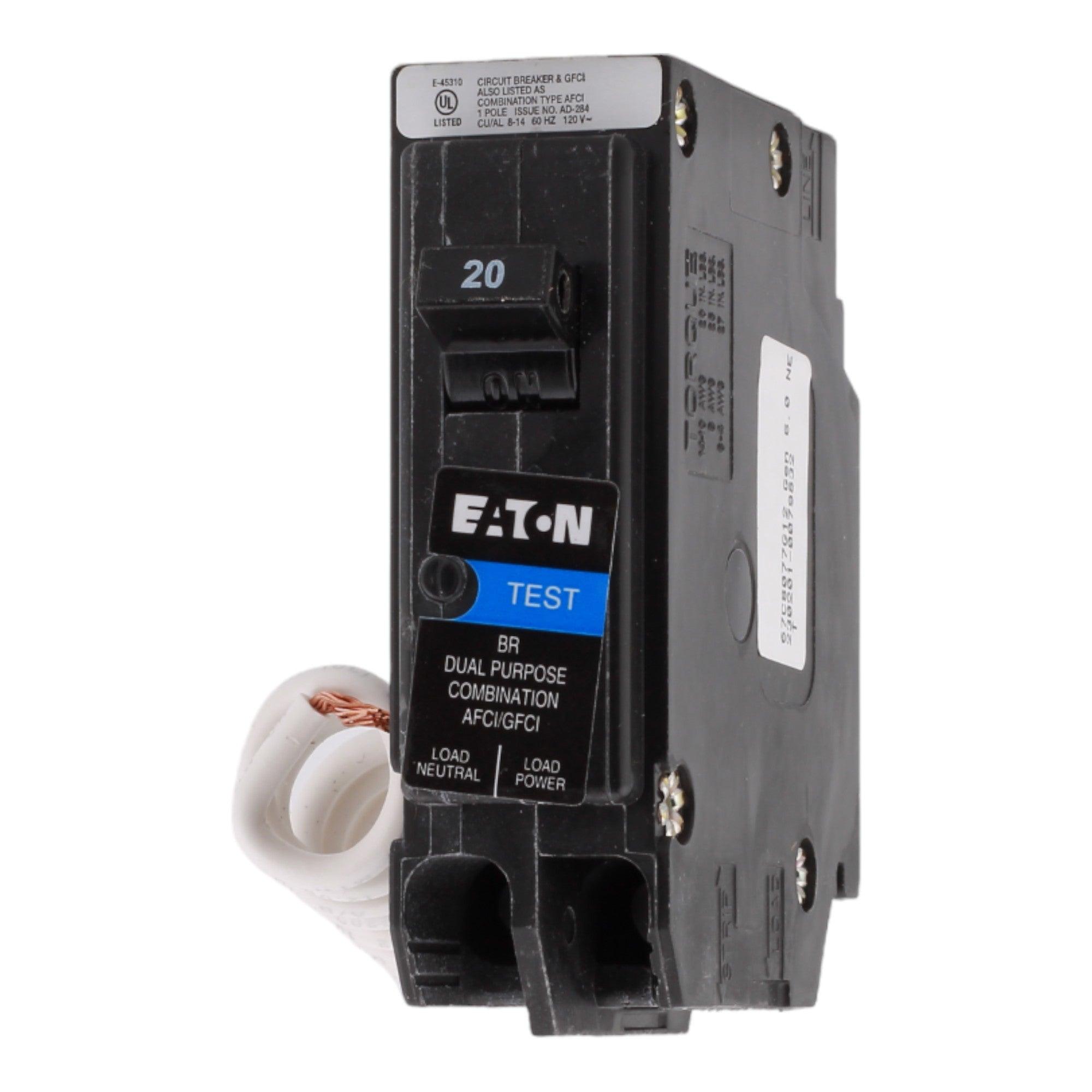 Eaton BRN120DF 20A 120V 1-pole AFCI/GFCI Circuit Breaker Pigtail Neutral