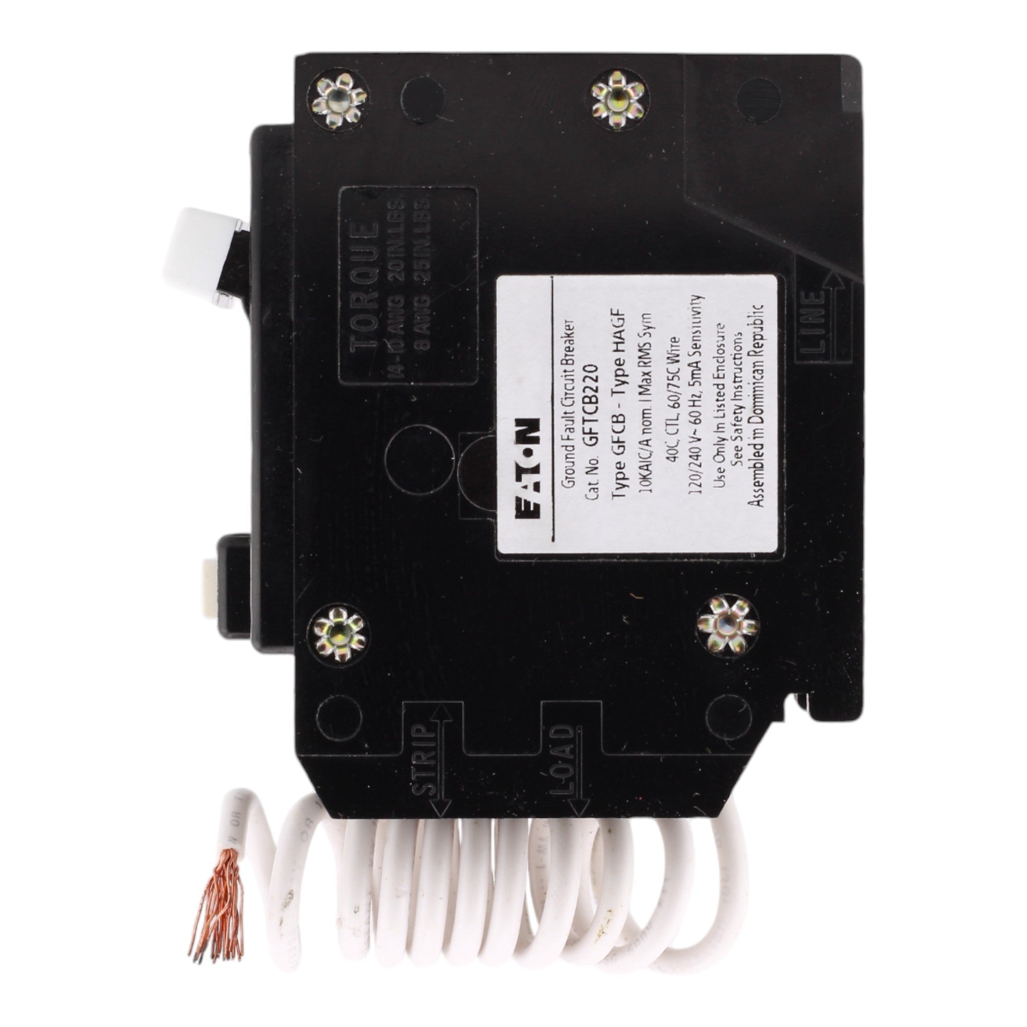 Eaton GFTCB220 20A 2-Pole BR GFCI Circuit Breaker, Plug-On, 240V, UL