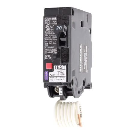 Siemens QE120H 20 Amp Single Pole 120V Pigtail Neutral GFCI Equipment Protection Circuit Breaker UL