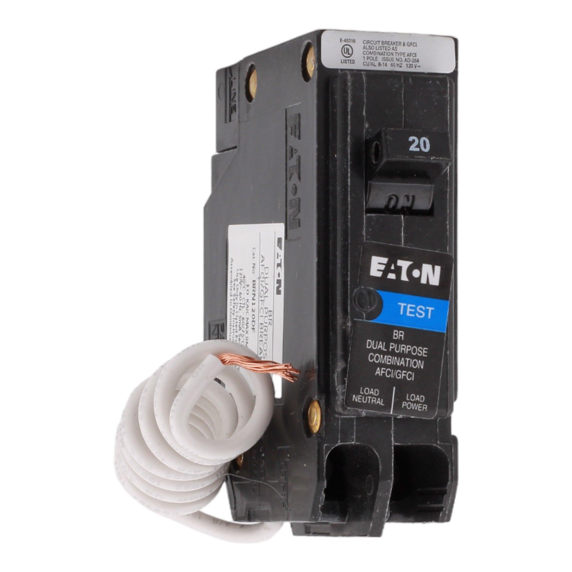 Eaton BRN120DF 20A 120V 1-pole AFCI/GFCI Circuit Breaker Pigtail Neutral